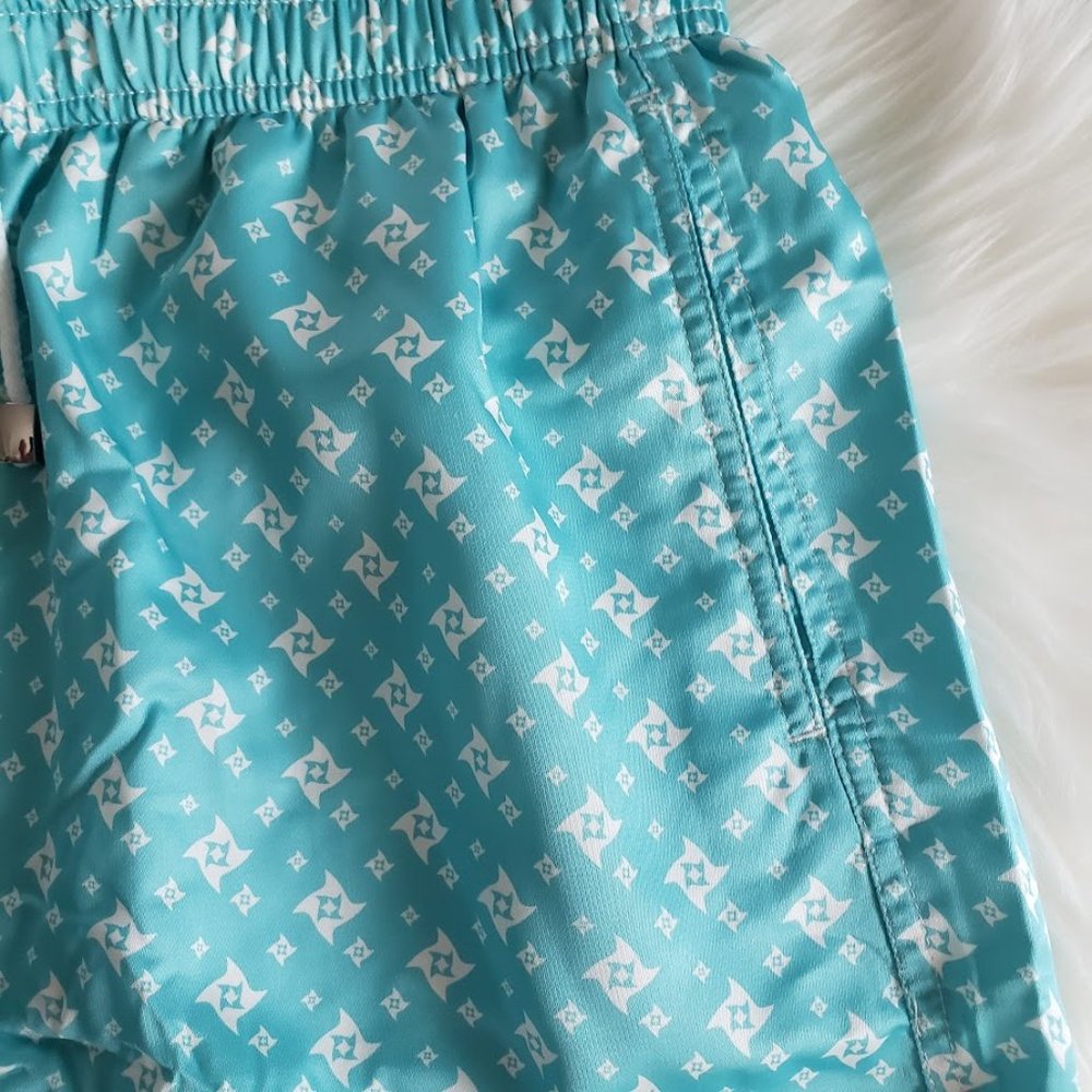 Marwida Mens Swim Trunks Large Aqua Star Luxury Recycled Fabric Pockets NEW - Picture 4 of 11